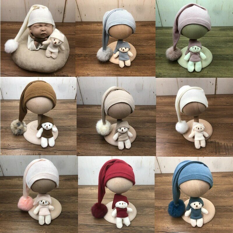 ❤️CYMMHCM Newborn Photography Props Cute Plush Ball Hat+Doll 2Pcs/set Infant Photo Accessories Studio Baby Shoot Cap Fotografia