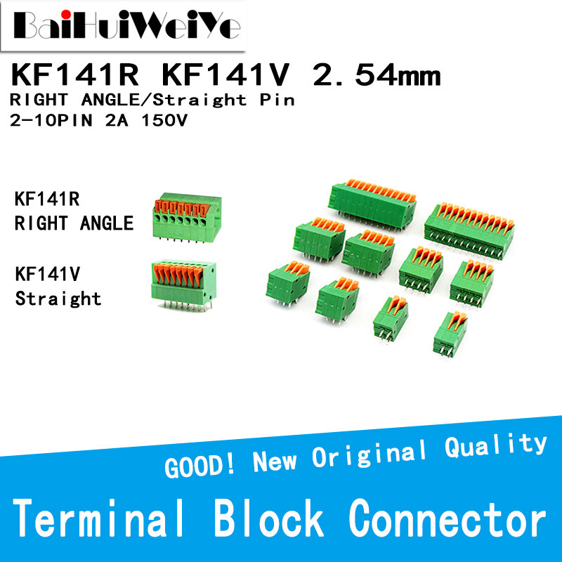 10 unids/lote KF141R KF141V 2PIN-12PIN bien/en ángulo recto Bloque de terminales de tornillo conector 2,54 MM 150V2A KF141V DG141R