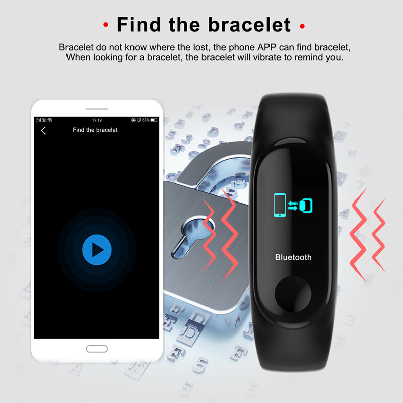 Fitness M3 Color Screen Smart Sport Bracelet Activity Running  Tracker Heart Rate For Children Men Women Watch For IOS Android