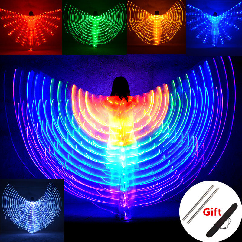 Taniec brzucha skrzydła LED dzieci wydajność fluorescencyjny motyl Isis skrzydła taniec brzucha Bellydance karnawał Led kostiumy pokazuje