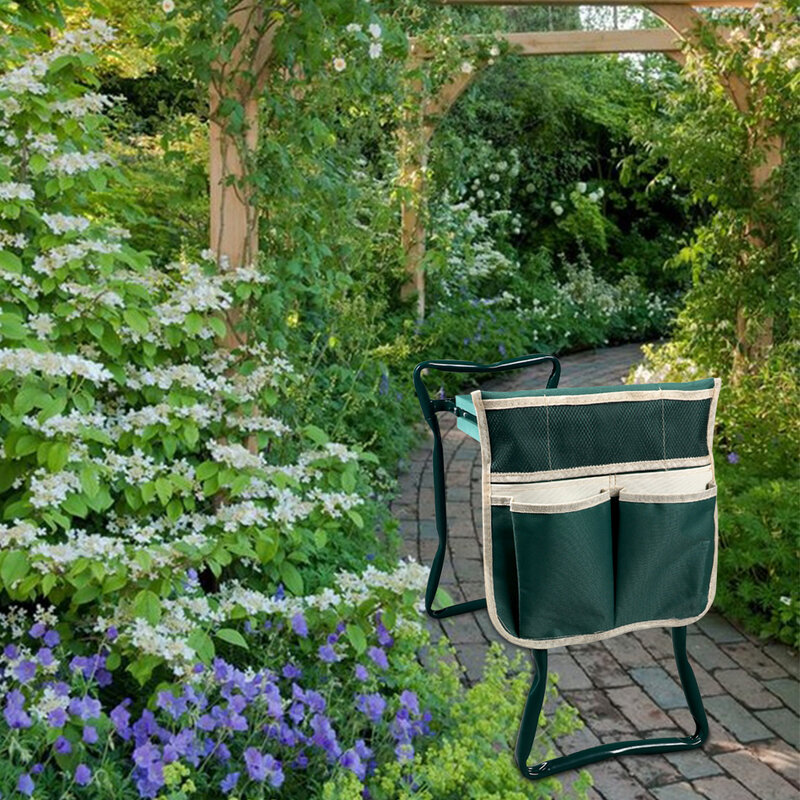 Tamborete dobrável portátil multifuncional assento com ferramenta bolsa resistente jardim kneeler protege joelhos leve macio ao ar livre