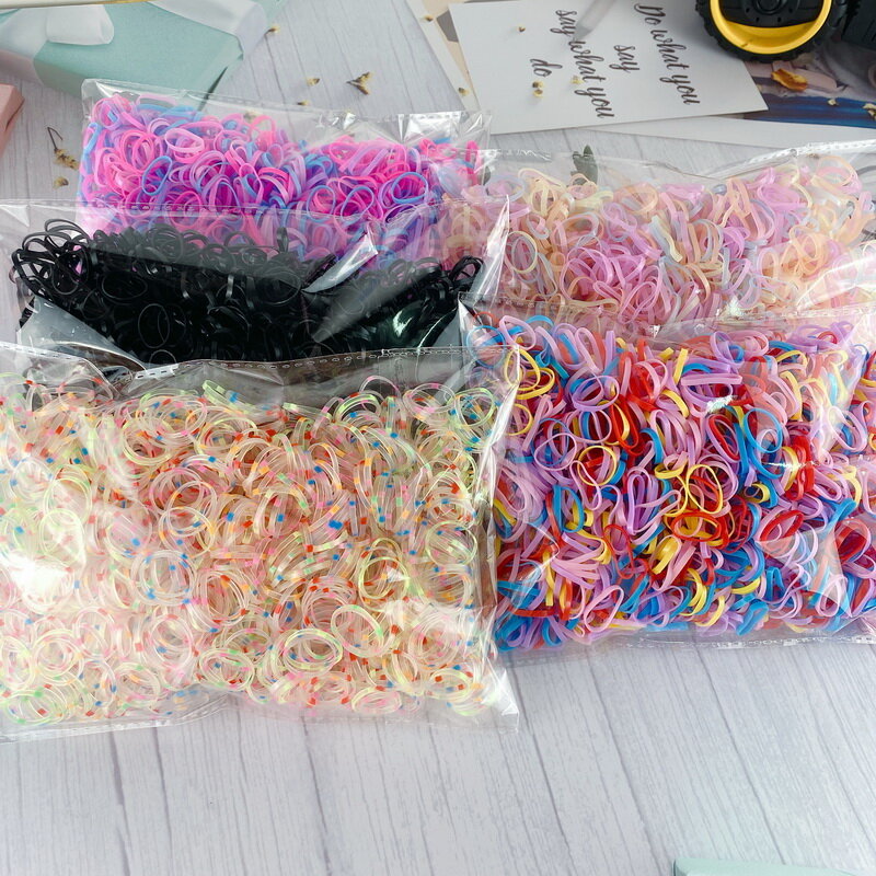 1000pcs/pack Colorful Thick Transparent Rubber Bands For Baby Girls Elastic Hair Bands Ponytail Cuff Kids Hair Gum Scrunchie