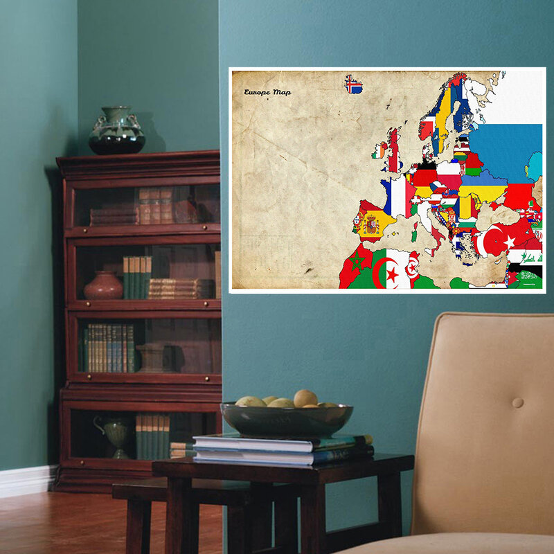 Carteles e impresiones de arte de pared Vintage, mapa de Europa, pintura en lienzo, suministros escolares, oficina, sala de estar, decoración del hogar, 90x60cm