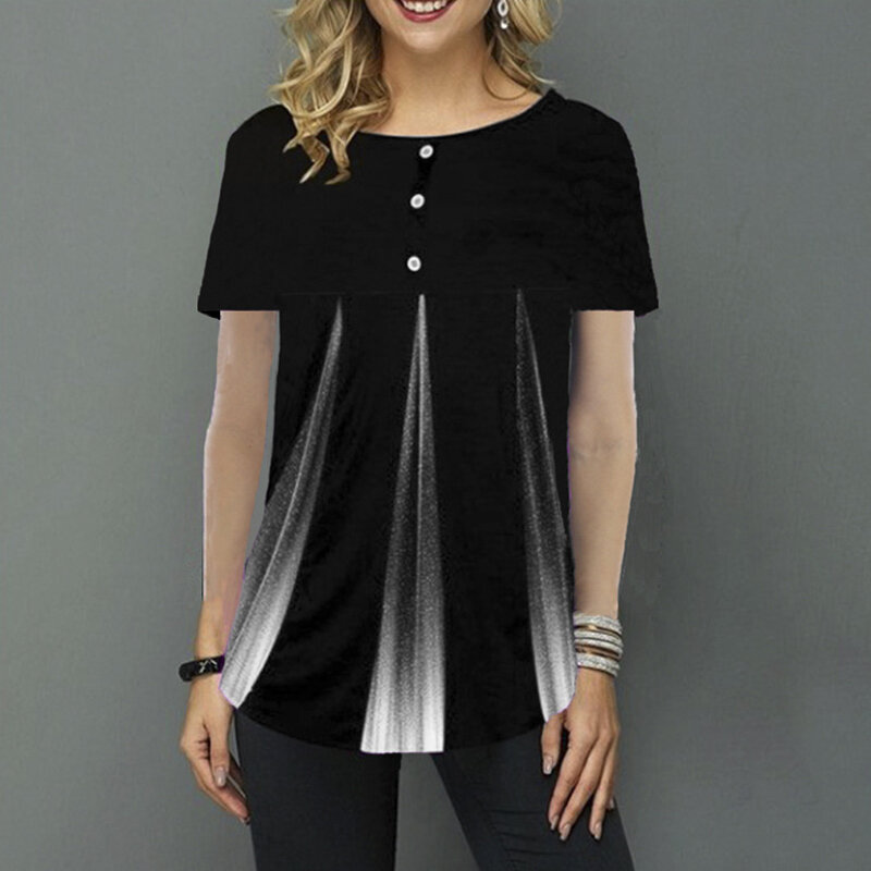 3D Striped Print Kurzarm Blusen Frauen Sommer Oansatz Lose Tunika Casual Damen Bluse 2020 Plus Größe 5XL Weibliche Taste