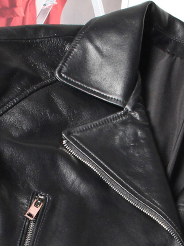 Lautaro ฤดูใบไม้ร่วงสั้นสีดำขนาดใหญ่ลูกไม้ Patchwork หนัง Biker Jacket แขนยาวหลวม Womans เสื้อผ้าแฟชั่น Outerwear
