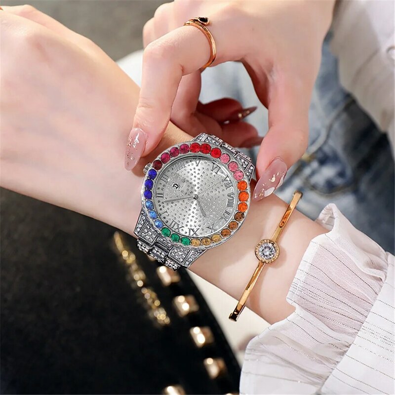 Mode Vrouwen Horloge Met Volledige Diamanten Horloge Dames Luxe Casual Vrouwen Armband Crystal Quartz Horloge Reloj Mujer