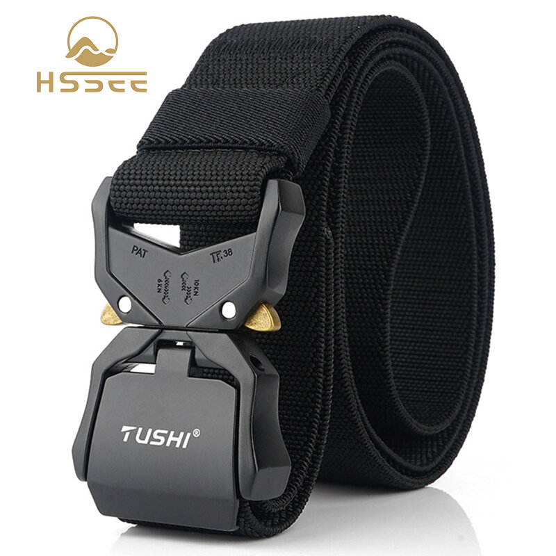 HSSEE 2022 New Elastic Belt Official Genuine Hard Metal Quick Release Buckle Men's Tactical Belt Male Accessories Dropshipping