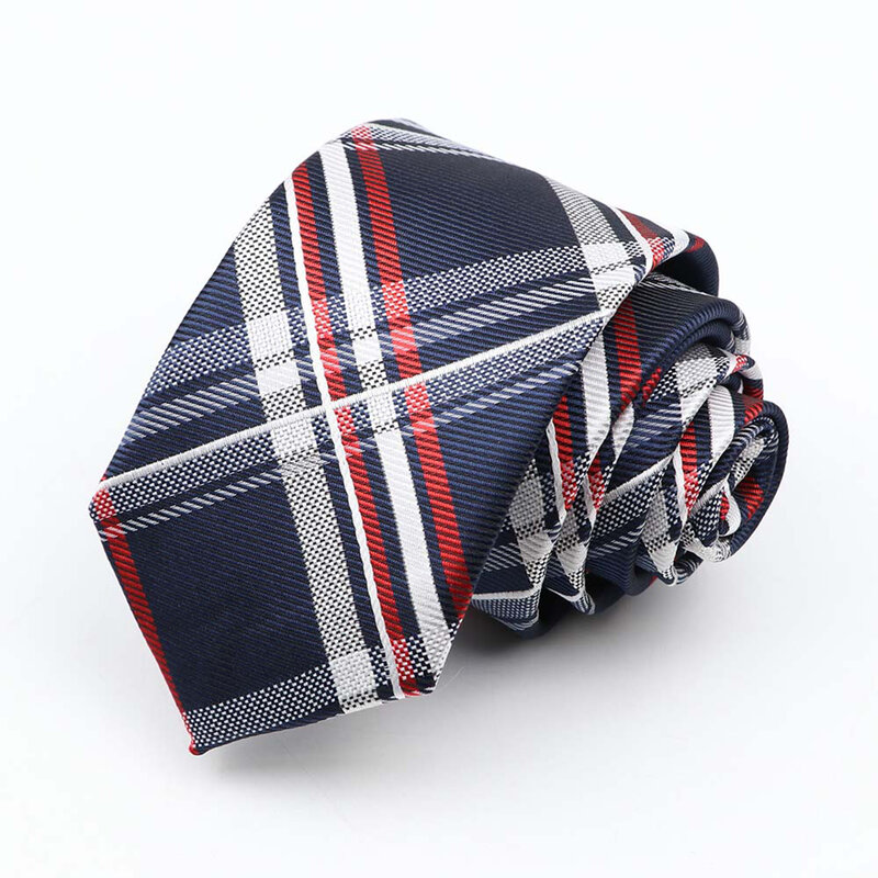 Fashion 6cm Narrow Polyester Necktie For Men Business Meeting Formal Jacquard Striped Plaid Skinny Tie Daily Wear Cravat Gift