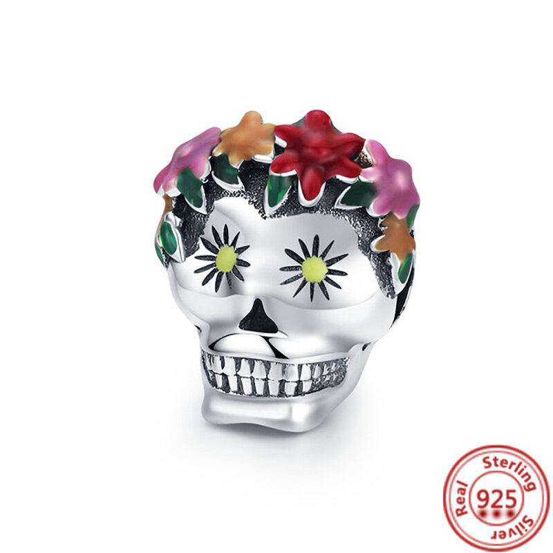 925 srebro różowa cyrkonia Pavé serce owad czaszka dziewczyna noszenie kwiatów wisiorki koraliki Fit oryginalny bransoletka Pandora DIY kobiety biżuteria