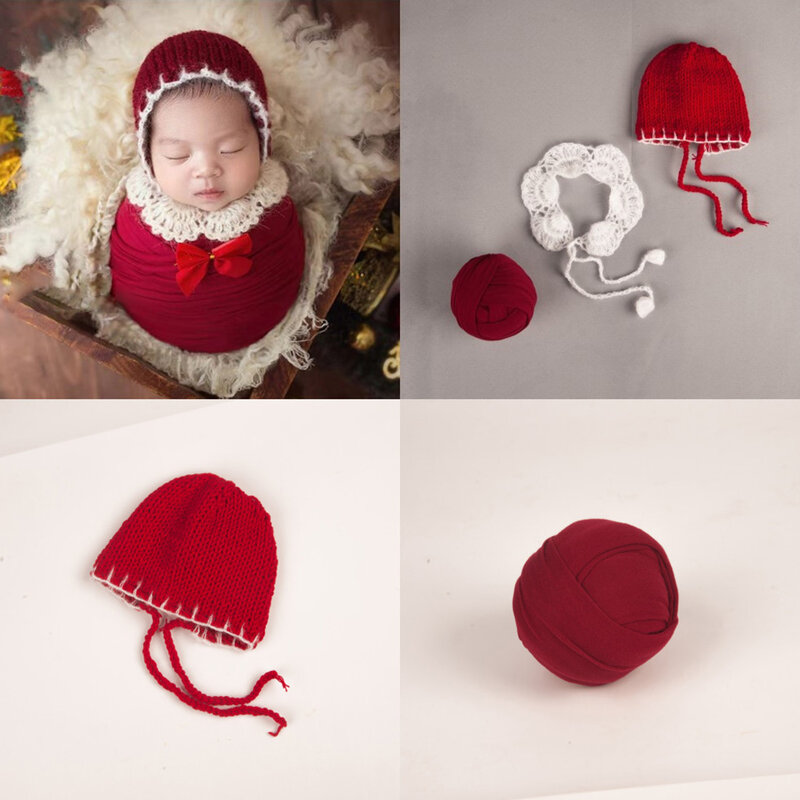 Baby Jumpsuit Costume Photography Prop Christmas Hat Outfit Soft Handmade Newborn Baby Cloth Commemorative Photo Clothing