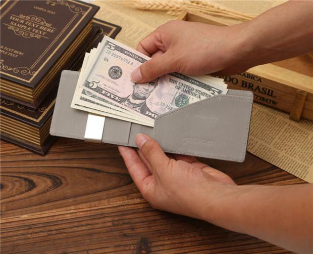 New Fashion Men's Leather Money Clips Wallet Multifunctional Thin Man Card Purses Women Metal Clamp For Money Cash Holder