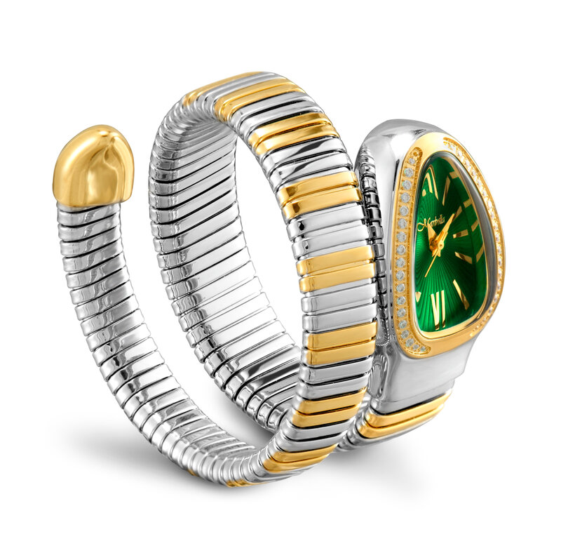 Relojes de pulsera de acero plateado para mujer, reloj de cuarzo con forma de serpiente, brazalete creativo XFCS, 2022