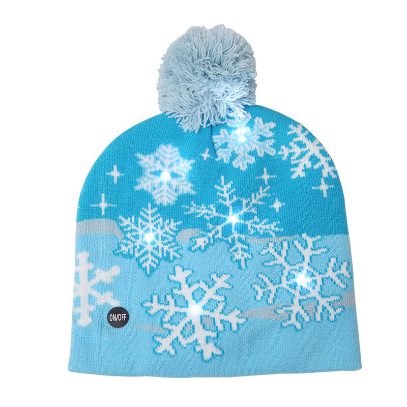 Christmas LED Hat Beanie Knit Cap Light Up Xmas Cap for Women Men Unisex anta Claus Pattern Cap
