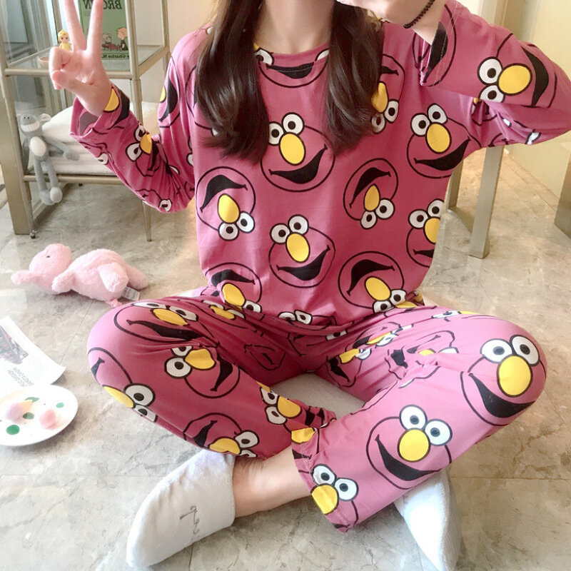 Conjunto de pijama de 2 piezas con cuello redondo para mujer y niña, ropa de dormir, otoño e invierno, 2020, envío gratis
