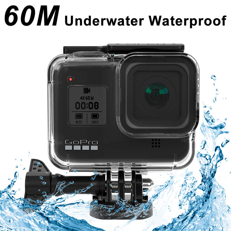 GoPro Hero 8用の防水保護ハウジング,黒,60m,ダイビングアクセサリー