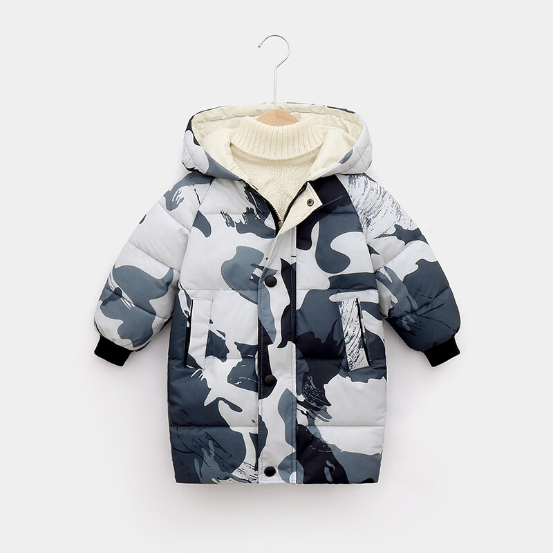 2023 Winter Children's Boy Camouflage Down Jacket Outerwear Clothes Hooded Teen Girls Cotton-Padded Parka Coats Thicken 2-12Y