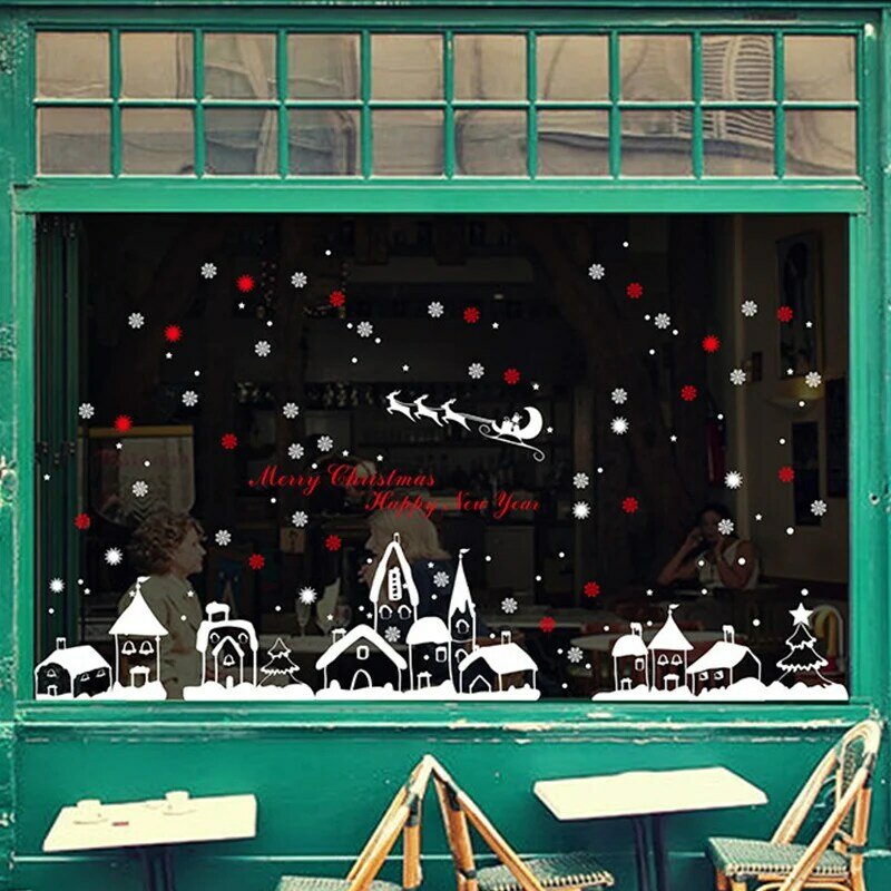 DIY Christmas Decoration Decals PVC Waterproof Snowflakes City Self-adhestive Shops Window/Glass/Tiles Stickers