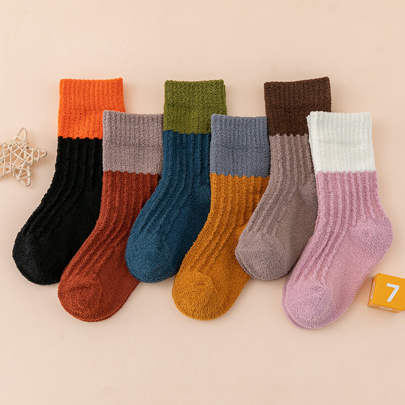 Детские носки, детские теплые зимние носки из кораллового флиса, полосатые носки для мальчиков и девочек