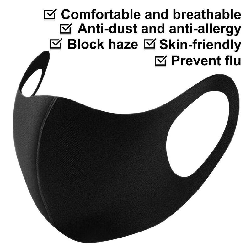 1/20PCS ice silk Black Cloth Mask For Face Adult Breathable Waterproof Cotton Face mask Masque Washable Reusable