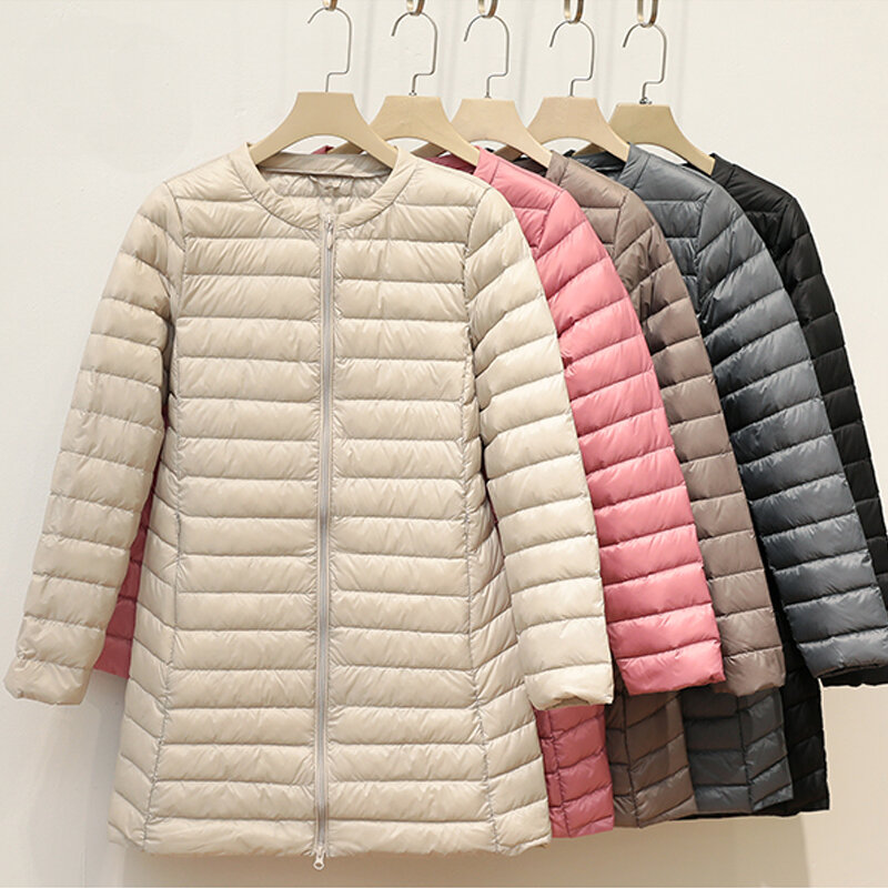 High Quality Duck Down Jacket 2023 New Autumn Single Breasted O-Neck Women Winter Coat Female Ultra Light Thin Feather Overcoat