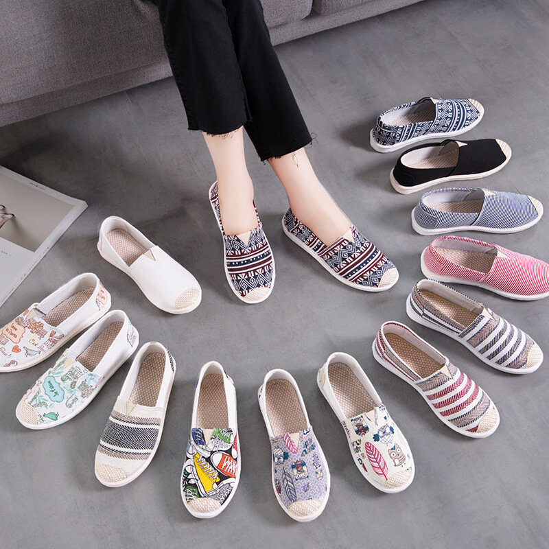 Loafer Cloth Shoes Women's Flat Loafers Women 2022 New Style Korean White Casual Canvas Zapatillas Mujer Espadrilles Mujer Lona