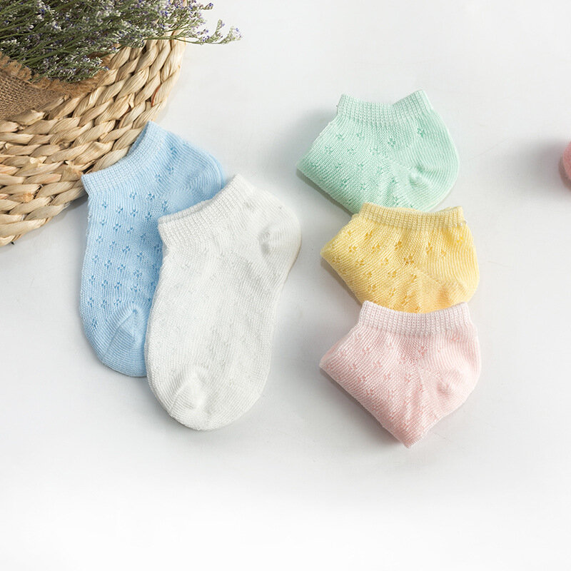 Calcetines finos de algodón para niños y niñas, medias de malla transpirable, para verano, de 0 a 5 años, 5 par/set, KF552