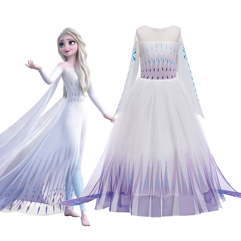 Snow Queen 2 Cosplay Elsa Anna Girls Dress Summer Casual Mesh Princess Dress Party Performance Costume 4-12 Years Kids Dresses