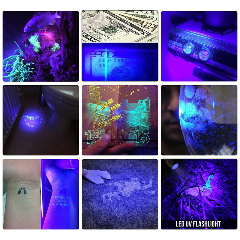 Senter UV 9 LED 395nm Ultraviolet Ultra Violet LED Senter Ultra Violet Tinta Tak Terlihat Penanda Deteksi Cahaya 3AAA Lampu UV