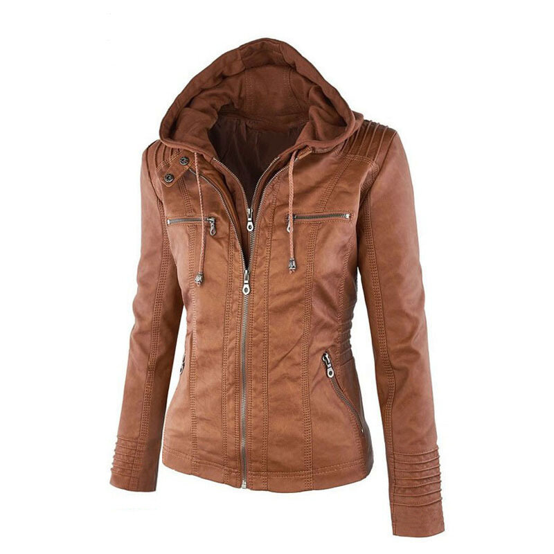 Veste de Moto en faux cuir pour femmes, manteau avec fermeture éclair, col rabattu, vêtements d'extérieur pour dames