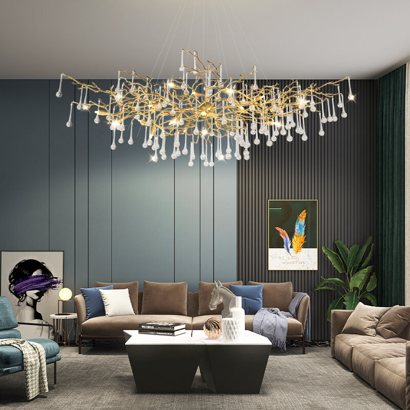 Artpad-candelabros LED de cristal de cobre Retro, iluminación de lujo dorada para sala de estar, accesorio de luz colgante, luz de cocina