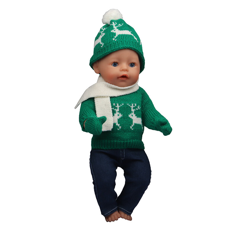 Roupas de lã para boneca recém-nascida, 43 cm, bonito Papai Noel, árvore de Natal, alces, terno para boneca americana, presente do brinquedo, 43 cm