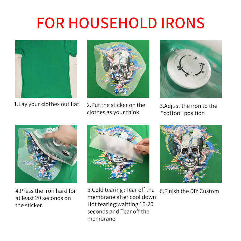 شعار العلامة التجارية المخصصة أو صورة الحديد على ملصقات نقل الحرارة للملابس T-Shirts بها بنفسك قابل للغسل القمصان الحرارية التصحيح DTF الفينيل الملونة