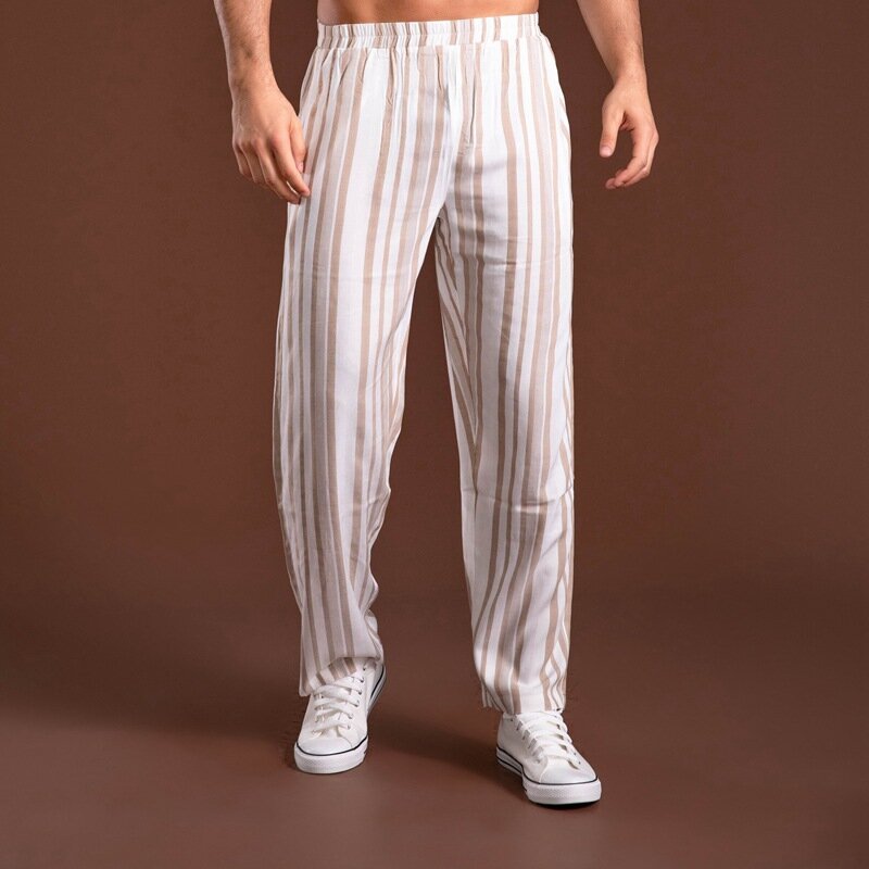Celana Kasual Homewear Nyaman Fashion Ukuran Besar Tipis Longgar Bawah Tidur Bergaris Pria