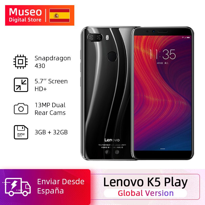 Versão global lenovo k5 jogar 3 gb 32 gb snapdragon 430 octa núcleo smartphone 1.4g 5.7 "18: 9 impressão digital android 8 13.0mp câmera