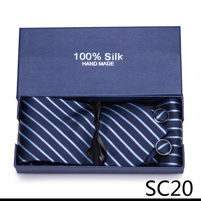 Corbata de 7,5 cm hecha a mano para hombre, conjunto de mancuernas de bolsillo, caja de corbata, accesorios de boda, 65 colores