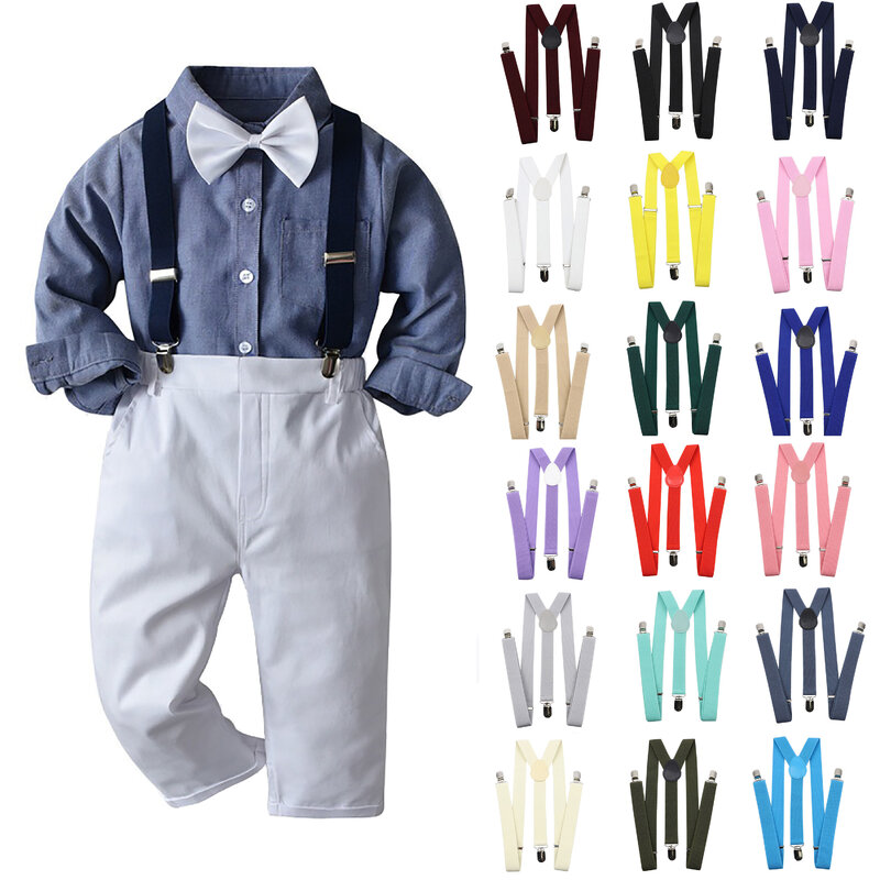 Tirantes elásticos ajustables para niños Y niñas, tirantes de Color sólido para bebé, accesorios de corbata de boda