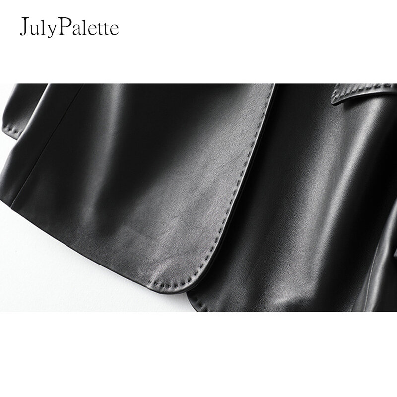 Marynarki z prawdziwego skóra owcza Julypalette 2022 wiosenna moda karbowany kołnierzyk biurowa, damska kurtki z prawdziwej skóry