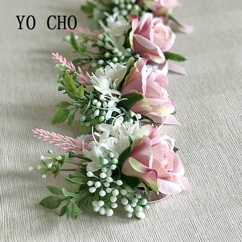 YO CHO-broche de rosa de seda para damas de honor, pulsera de ramillete de boda para hombres, flores, planificador, ramillete de flores