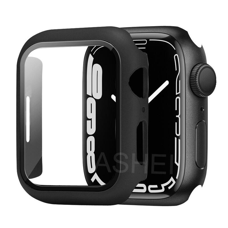 For Apple Watch 41mm 45mm 40mm 44mm PC Matte Hard HD Tempered Glass Full Face Cover Bumper for iWatch Series 7 6 5 4 SE Case