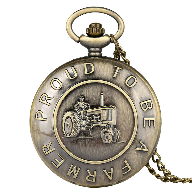 Antigo bronze veículos agrícolas design relógio de bolso quartzo algarismos árabes retro exibição camisola colar pingente relógios