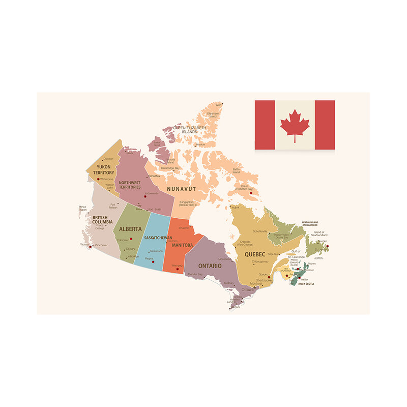 225*150cm o mapa política do canadá cartaz de parede grande, pintura em tecido não-tecido, decoração para sala de aula, material escolar