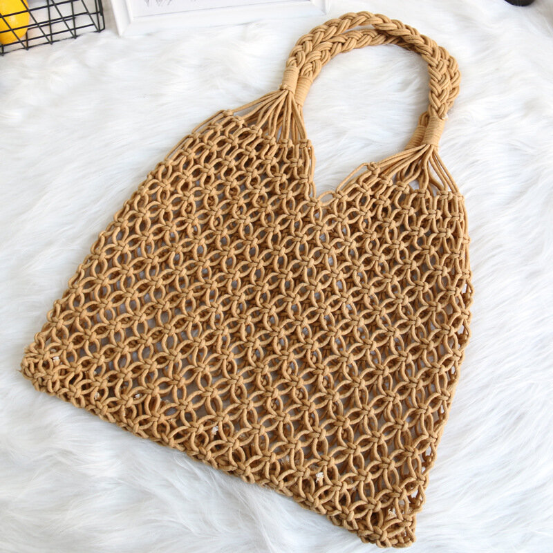 Bolsas femininas nova moda rede de pesca artesanal tecido saco para o sexo feminino 2020 palha férias lazer praia saco das senhoras ombro