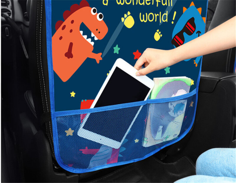 Car Organizer Tablet Stand Hanging Bag Baby Cartoon Car Seat Back Protector Car Storage Holder Kick Mat Baby Care Accessories