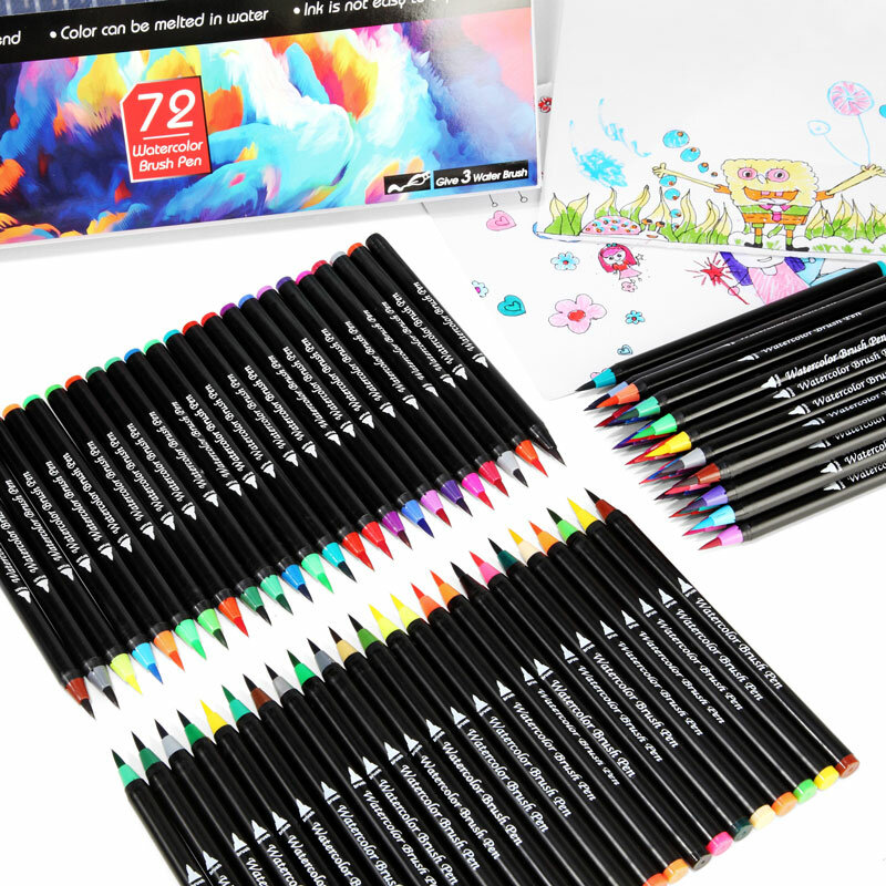 Rotuladores de acuarela de 72 colores, rotuladores artísticos para dibujar libros para colorear Manga, caligrafía, suministros de pintura escolar, papelería
