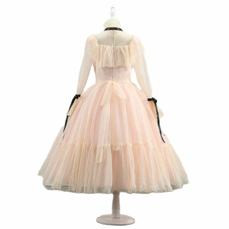 Polka-dot Tulle Flower Girl Dresses Illusion Long Sleeves Girl Wedding Party Dress Ribbons Communion Dress Birthday New Year