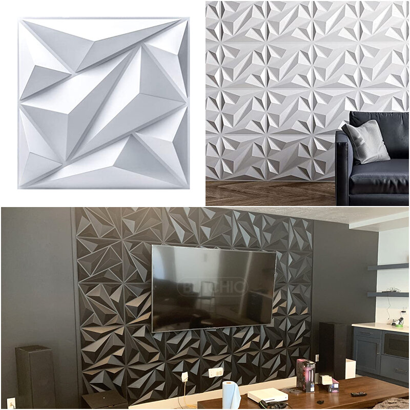 4 pçs 50x50cm decorativos painéis de parede 3d em design de diamante fosco branco papel de parede mural telha-painel-molde 90s estética quarto banheiro