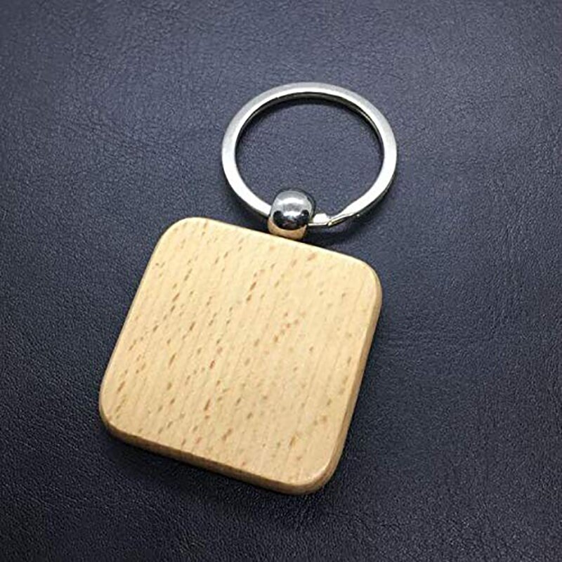60Pcs Blank Square Wooden Keychain DIY Key Tag Gift