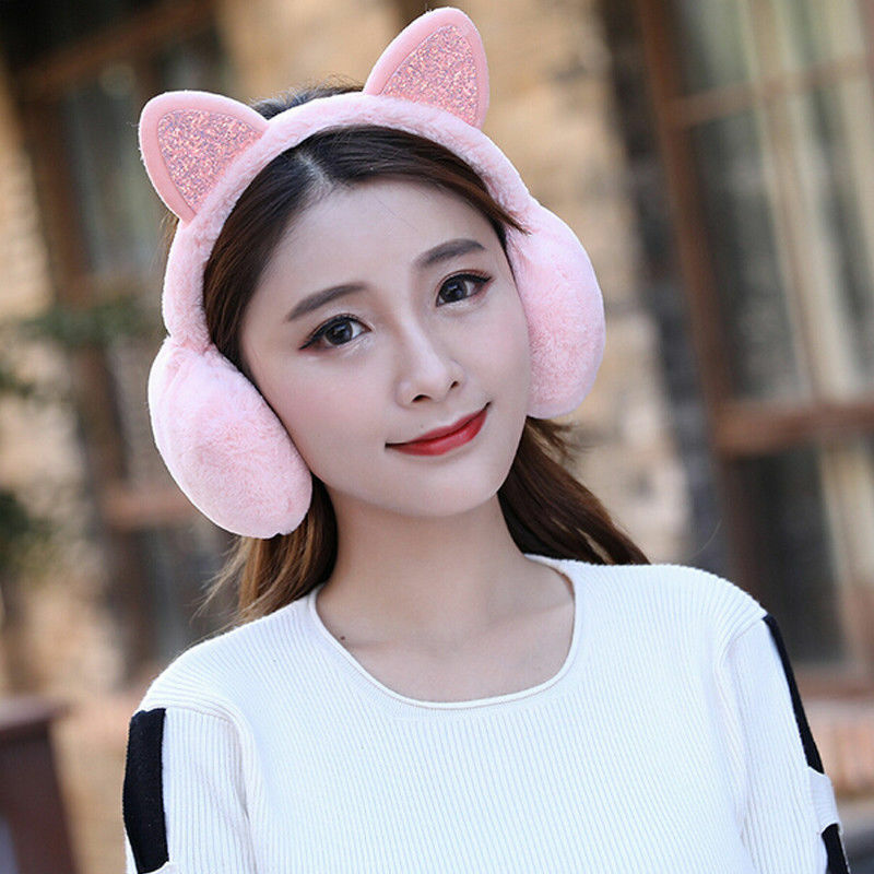 Winter Fashion Cute Warm Fur Ear Earmuffs Women Faux Soft Fluffy MuffsNovelty Cat  Ear Femalewa