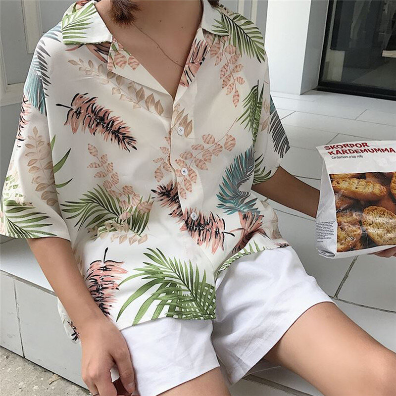 Verão nova moda feminina havaiana floral camisas de manga curta senhoras soltas casual tops chiffon blusas um tamanho