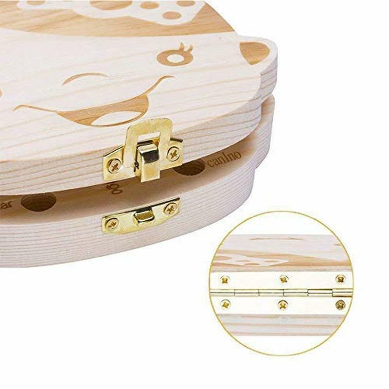 Girls and Boys Babies Multi Language Wooden Deciduous Baby Teeth Box 12.5*11.5cm Baby Teeth Collection Box Baby Souvenirs